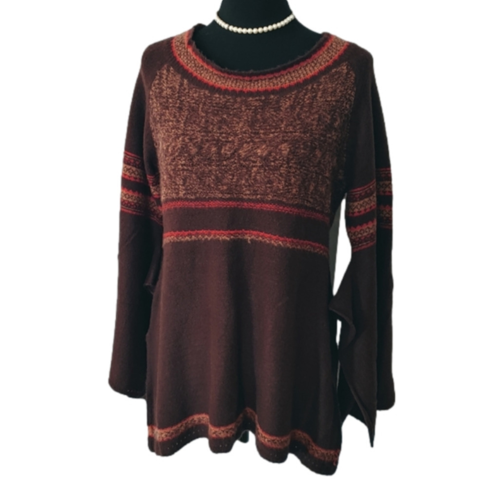𝅺NWT Ethyl Womens Soft Knit Lightweight Brown Slit Kimono Sleeve Sweater sz Sm.